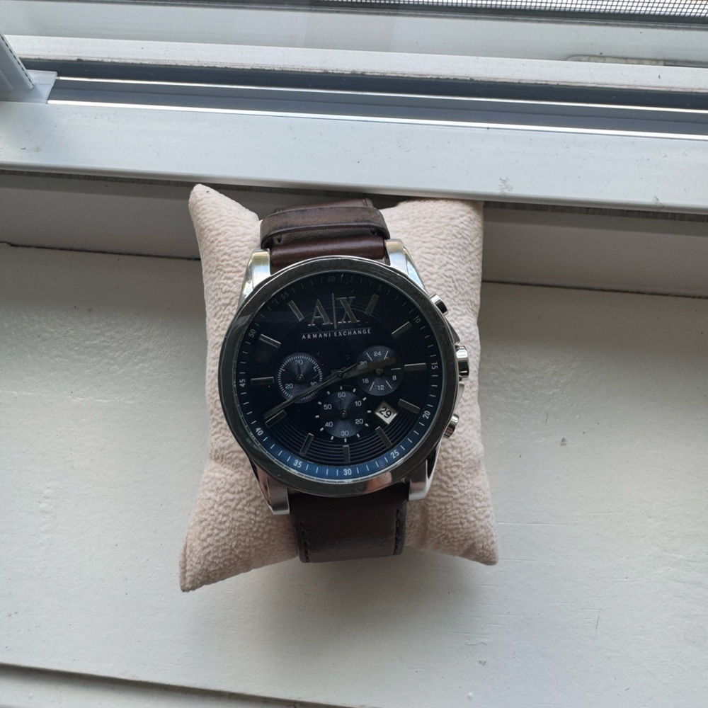 Armani Exchange Blue Dial Watch with Brown Strap